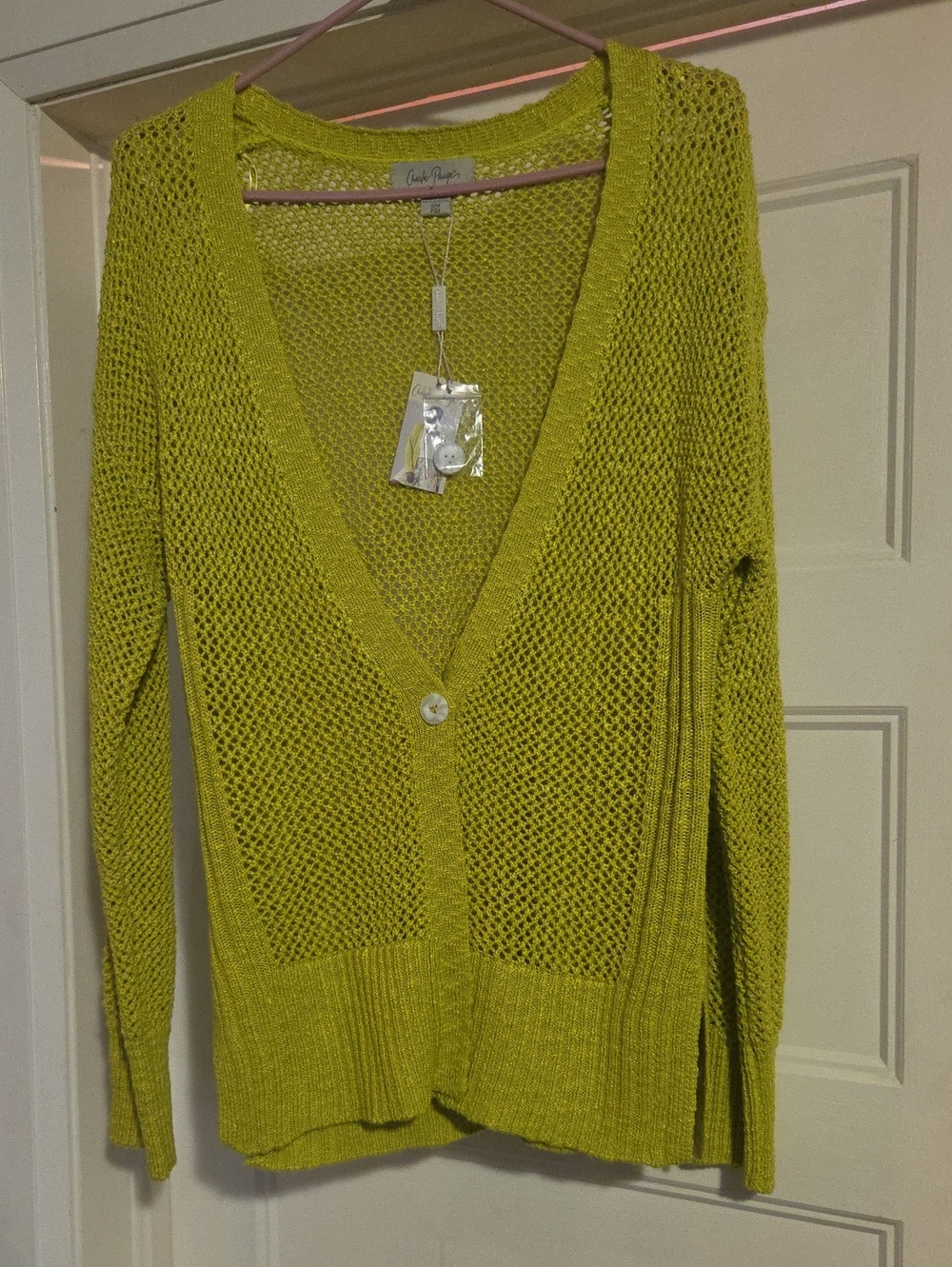 Charlie Paige Lime Green Open-Knit V-Neck Cardigan